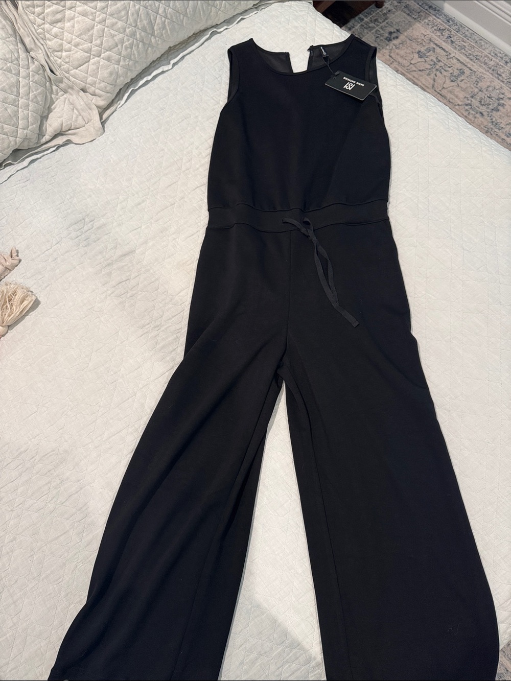 Sleeveless Black Wide-Leg Jumpsuit with Waist Tie